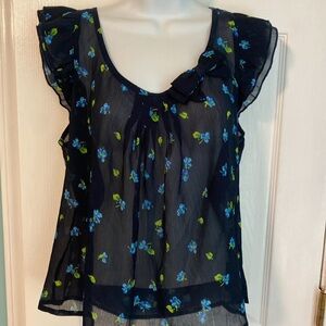 Hollister Navy Blue Floral Sheer Blouse